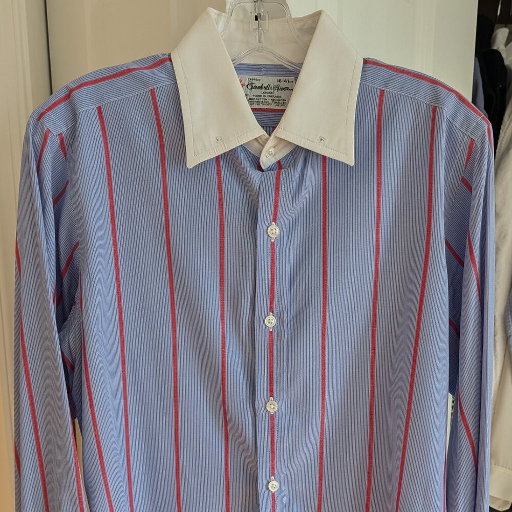 LNWOT Turnbull & Asser Blue/Red Striped 100% Cotton Shirt England Size 16 (41cm)